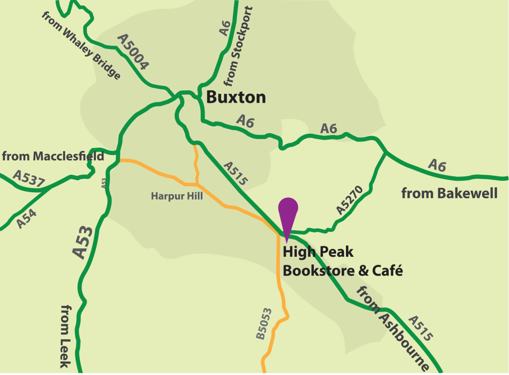 Map illustration showing location of Brierlow Bar Bookstore and Cafe, home of Jazz and Blues at the Junction events.
